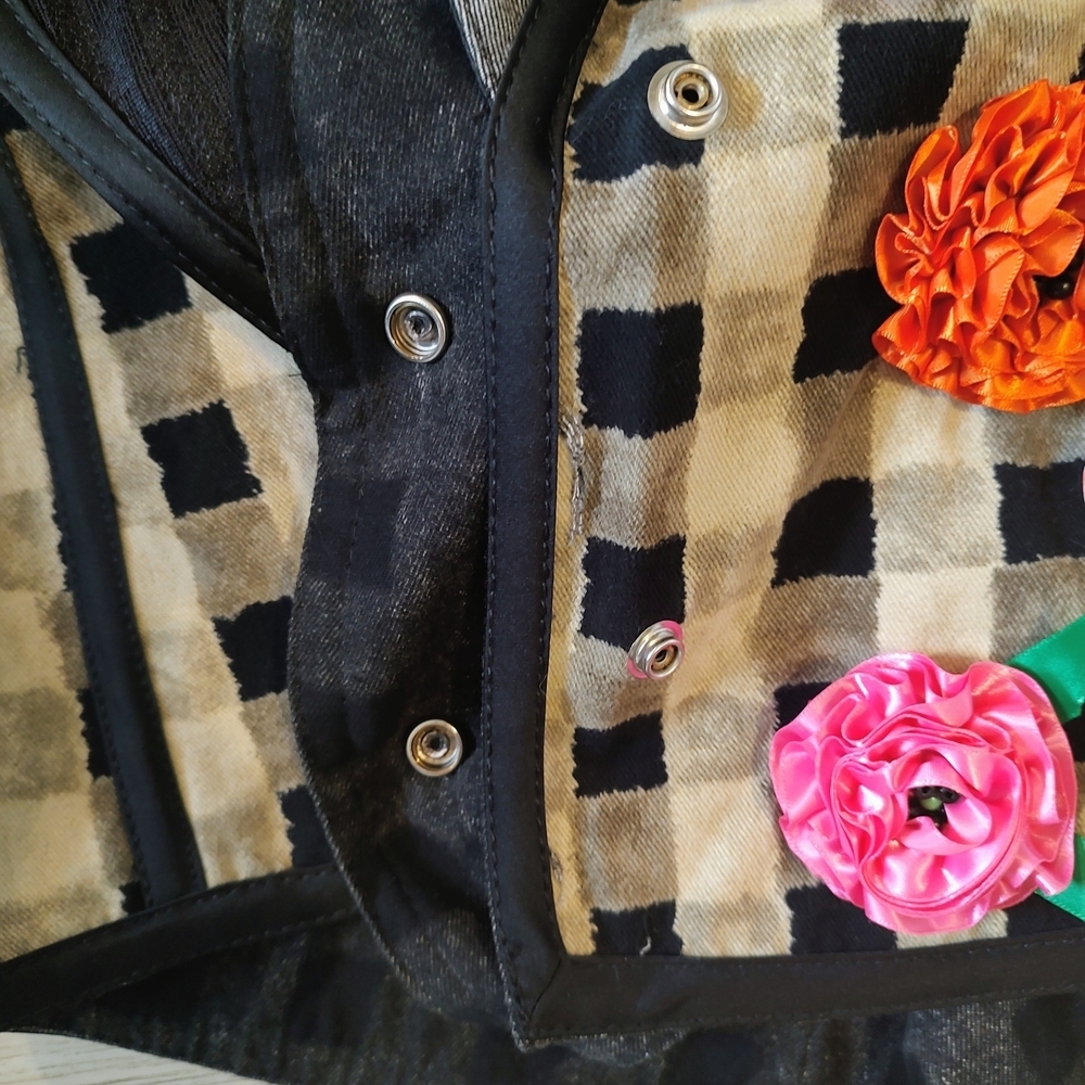 Gene Ewing BIS Vintage Floral Embellished Checkered Women's Blazer Medium - Picture 10 of 14